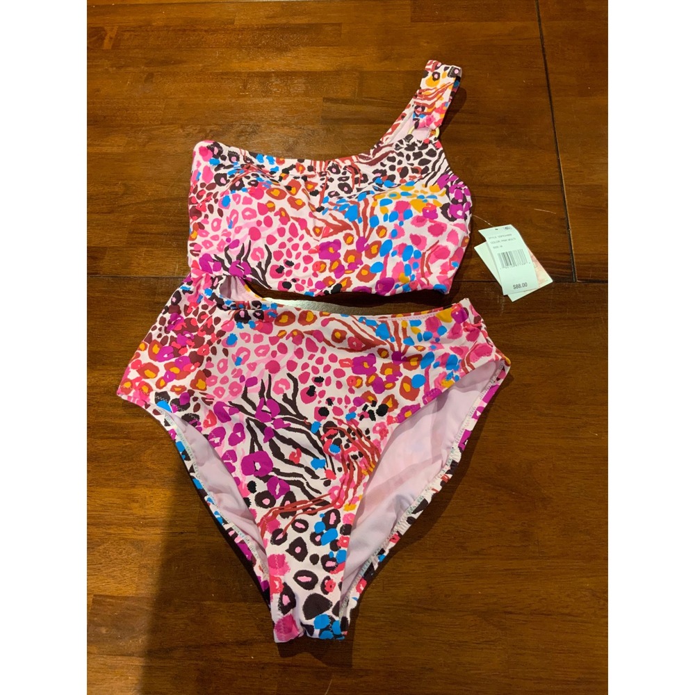 Women's Jessica Simpson swimsuit pink print junior M Medium‎ off 1 shoulder
